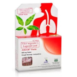Ascof Forte  (Vitex Negundo L. Lagundi Leaf) 600 mg Capsule, x 1's Ascof Forte  (Vitex Negundo L. Lagundi Leaf) 600 mg Capsule, x 1's