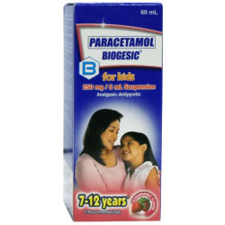 Biogesic (PARACETAMOL ) 120Mg/5Ml Syrup Strawberry Flavor,  60mL