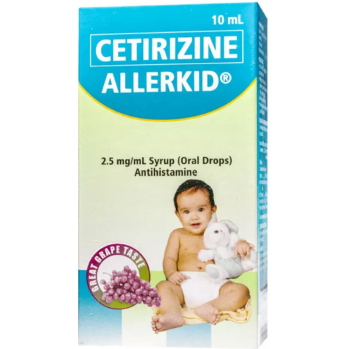 Allerkid (CETIRIZINE DIHYDROCHLORIDE) 2.5mg Drops, 10mL.